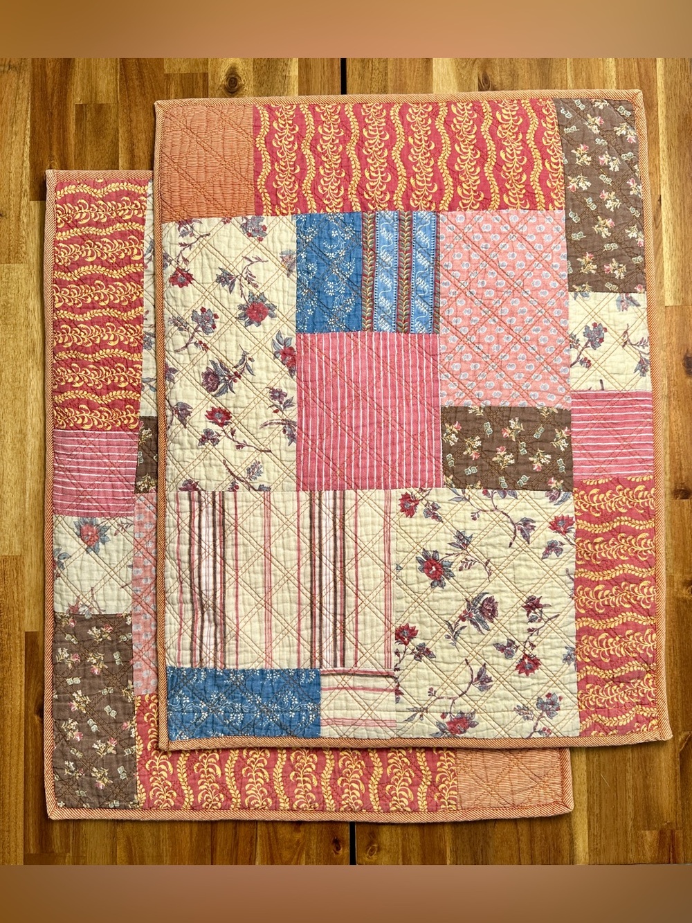 American Living Patchwork Cotton Quilt Standard Shams in Red, Pink, Blue, Brown